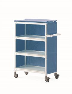 Linen Distribution Cart, Three Shelf Blue Cover