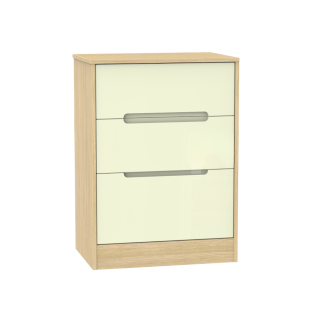 Monaco 3 Drawer Bedside in Modern Oak Frame & Cream Ash