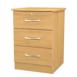 Stretton 3 Drawer Bedside, Modern Oak, Lock On Top Drawer