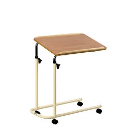 Laminate Top Overbed Table With Castors Wood Effect