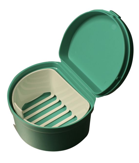 Denture Cup With Hinged Lid Strainer